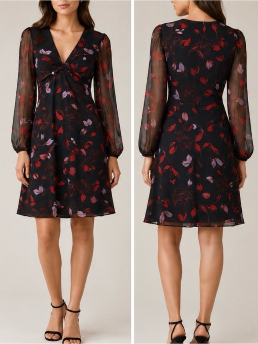 Diane Von Furstenberg Kala Chiffon Long-Sleeve Dress in Multicolor